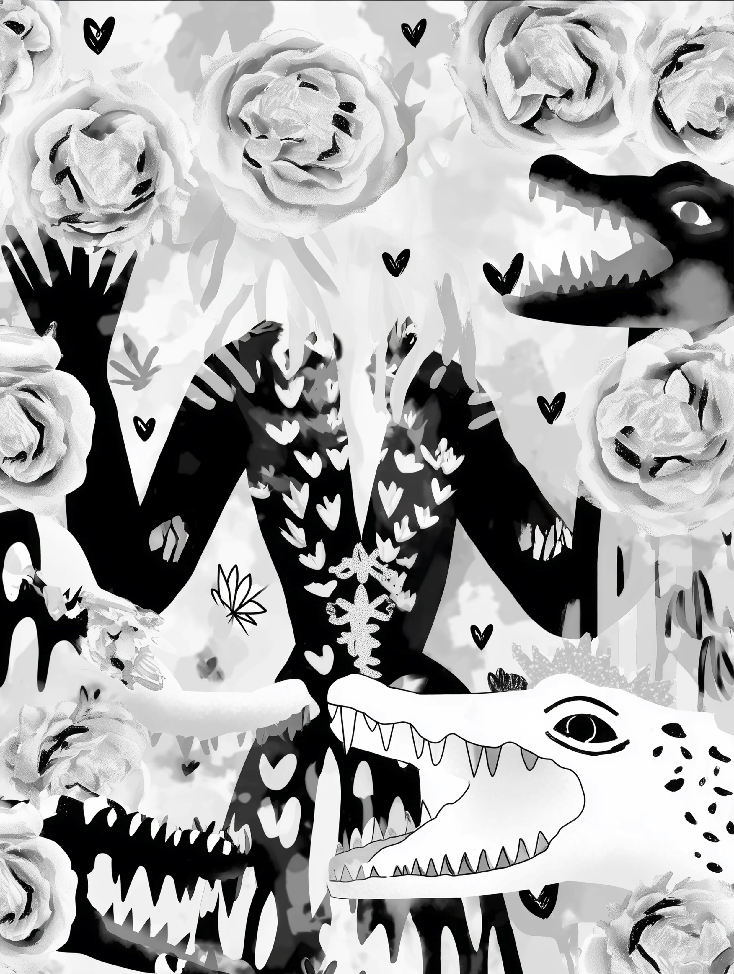 Free printable crocodile coloring pages for adults featuring ghost person with crocodiles around